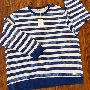 Zara Navy and White Striped Men's Sweatshirt